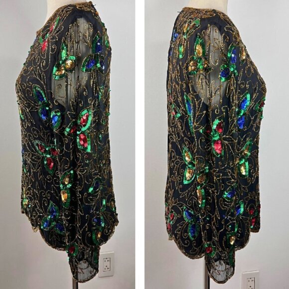 VINTAGE Stenay Beaded Sheer Sleeve Blouse Size S - Picture 4 of 16